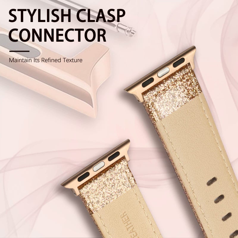 SWEES Leather Band Compatible for iWatch 38mm 40mm, Genuine Leather Replacement Strap Rose Gold Buckle Compatible iWatch Series 6 5 4 3 2 1 Sports & Edition Women And Men, Glitter Rose Gold - Image 3
